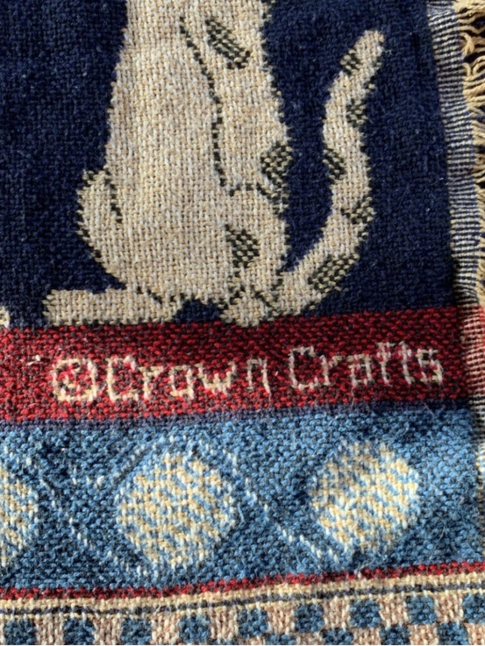 Crown Crafts Woven Cats Patterned Throw Blanket in Navy, Cream, Red & Green EUC - Picture 3 of 14